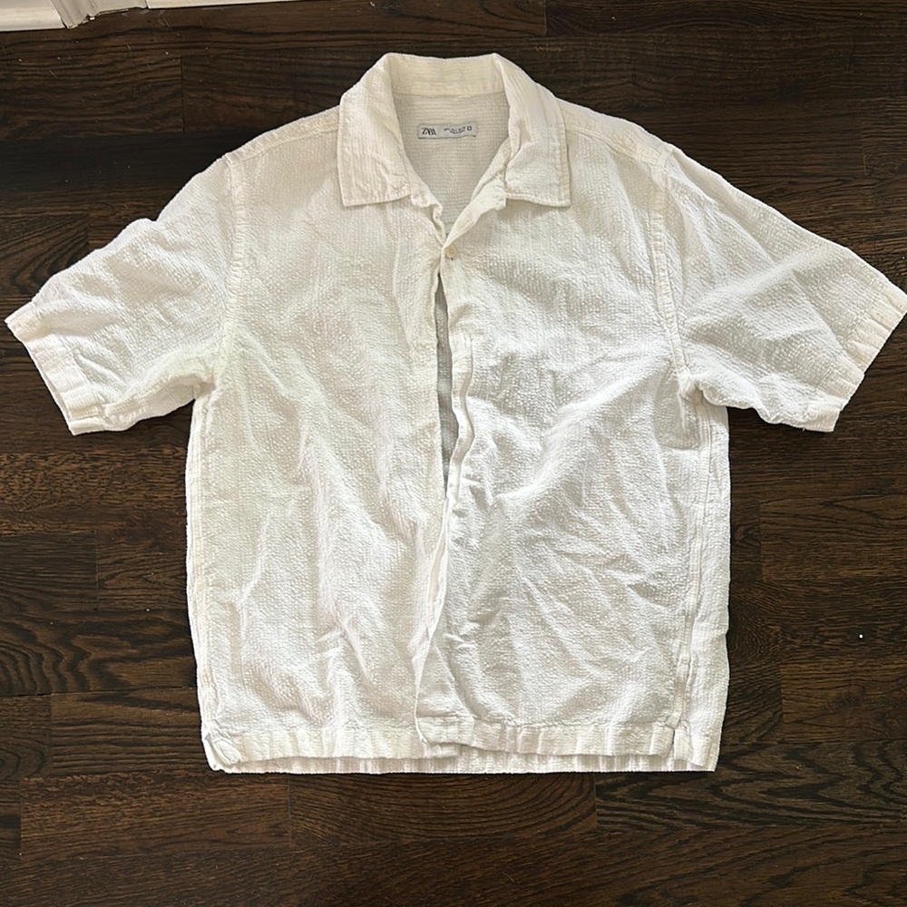 Zara Cream Textured Short Sleeve Shirt